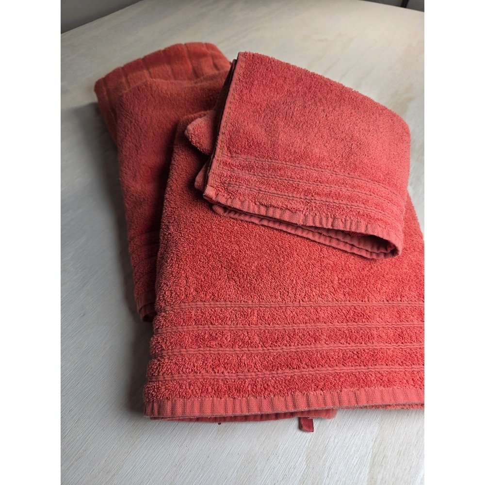 Living Quarters Orange Cotton Bath Towel Set Ribbed Boho Minimalist 3pc